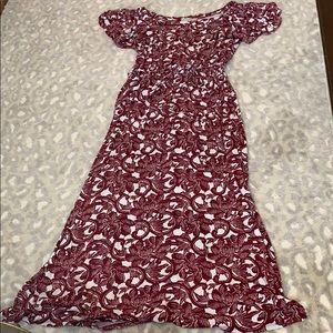 Loft dark red and off white maxi dress